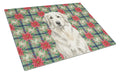 White Great Pyrenees Christmas PoinsettIas Cutting Board Tempered Glass Kitchen Cutting Surface, Heat Resistant Chopping, Non-Slip Feet, Food Prep & Serving