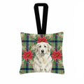 White Great Pyrenees Christmas PoinsettIas Hanging Square Fabric Ornament 3.5 � 3.5 Decorative Door-Knob & Tree Hanger, Soft Fabric