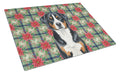 Greater Swiss Mountain Dog Christmas PoinsettIas Cutting Board Tempered Glass Kitchen Cutting Surface, Heat Resistant Chopping, Non-Slip Feet, Food Prep & Serving