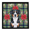 Greater Swiss Mountain Dog Christmas PoinsettIas Framed Metal Print Bathroom, Kitchen, Office, Home Decor Wall Art Ready to Hang, Square, 8X8