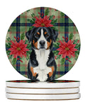 Greater Swiss Mountain Dog Christmas PoinsettIas Large Sandstone Coasters Pack of 4 Absorbent Round Coasters Decor Gifts for Men or Women, 4 in, Multicolor