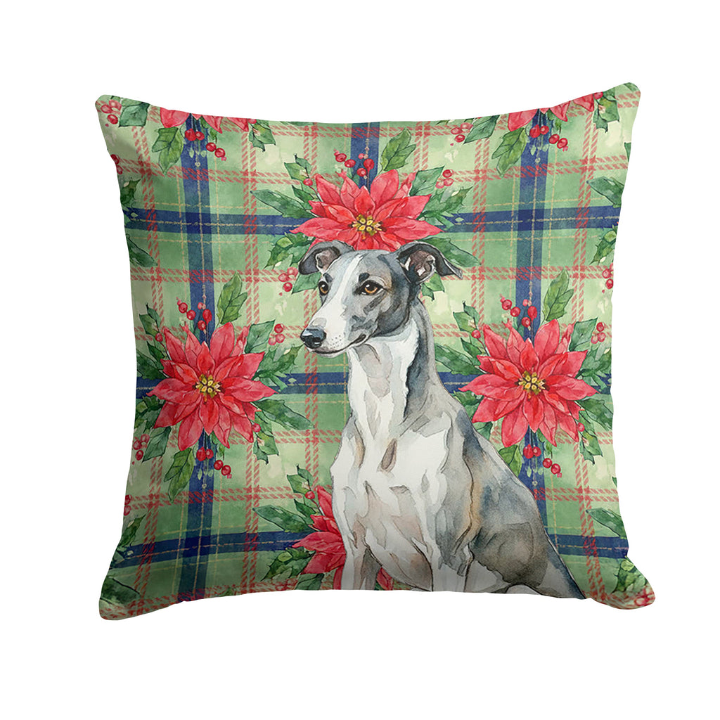 Black and White Greyhound Christmas PoinsettIas Decorative Throw Pillow 14x14 Indoor Outdoor Accent Cushion, Fabric Cover with Insert for Sofa, Bed, Porch & Living Room