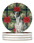 Black and White Greyhound Christmas PoinsettIas Large Sandstone Coasters Pack of 4 Absorbent Round Coasters Decor Gifts for Men or Women, 4 in, Multicolor