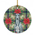 Blue Brindle Greyhound Christmas PoinsettIas Ceramic Ornament Christmas Tree Hanging Decorations for Home Christmas Holiday, Party, Gift, 3 in, Multicolor
