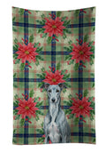 Blue Brindle Greyhound Christmas PoinsettIas Kitchen Towel Velour Plush Front and Cotton Loop Back Machine Washable