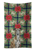 Brindle Greyhound Christmas PoinsettIas Kitchen Towel Velour Plush Front and Cotton Loop Back Machine Washable