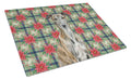 Brindle Greyhound Christmas PoinsettIas Cutting Board Tempered Glass Kitchen Cutting Surface, Heat Resistant Chopping, Non-Slip Feet, Food Prep & Serving