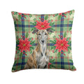 Brindle Greyhound Christmas PoinsettIas Decorative Throw Pillow 18x18 Indoor Outdoor Accent Cushion, Fabric Cover with Insert for Sofa, Bed, Porch & Living Room