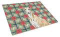 Fawn Greyhound Christmas PoinsettIas Cutting Board Tempered Glass Kitchen Cutting Surface, Heat Resistant Chopping, Non-Slip Feet, Food Prep & Serving