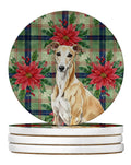 Fawn Greyhound Christmas PoinsettIas Large Sandstone Coasters Pack of 4 Absorbent Round Coasters Decor Gifts for Men or Women, 4 in, Multicolor