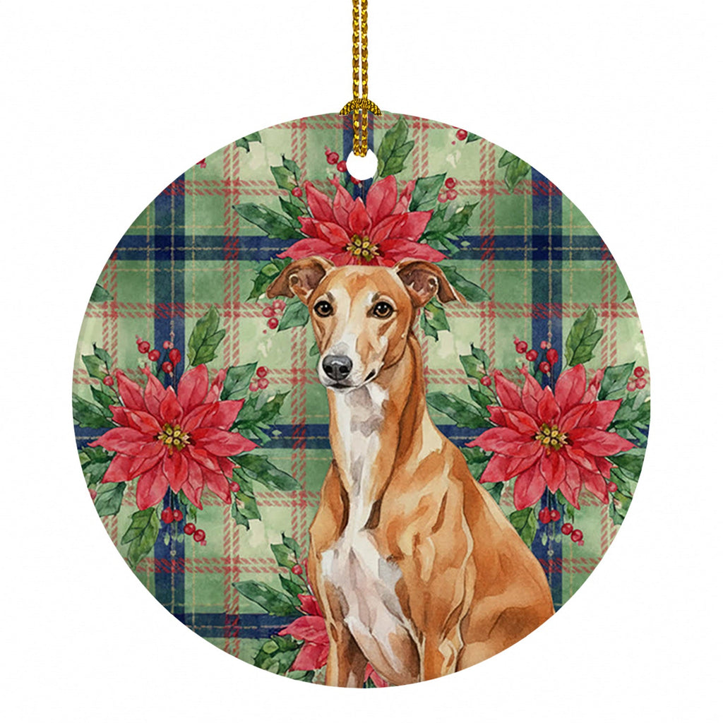 Red Greyhound Christmas PoinsettIas Ceramic Ornament Christmas Tree Hanging Decorations for Home Christmas Holiday, Party, Gift, 3 in, Multicolor