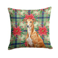Red Greyhound Christmas PoinsettIas Decorative Throw Pillow 14x14 Indoor Outdoor Accent Cushion, Fabric Cover with Insert for Sofa, Bed, Porch & Living Room