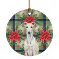 White Greyhound Christmas PoinsettIas Ceramic Ornament Christmas Tree Hanging Decorations for Home Christmas Holiday, Party, Gift, 3 in, Multicolor