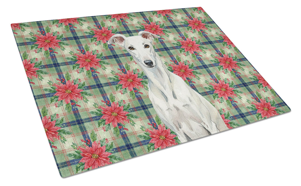 White Greyhound Christmas PoinsettIas Cutting Board Tempered Glass Kitchen Cutting Surface, Heat Resistant Chopping, Non-Slip Feet, Food Prep & Serving