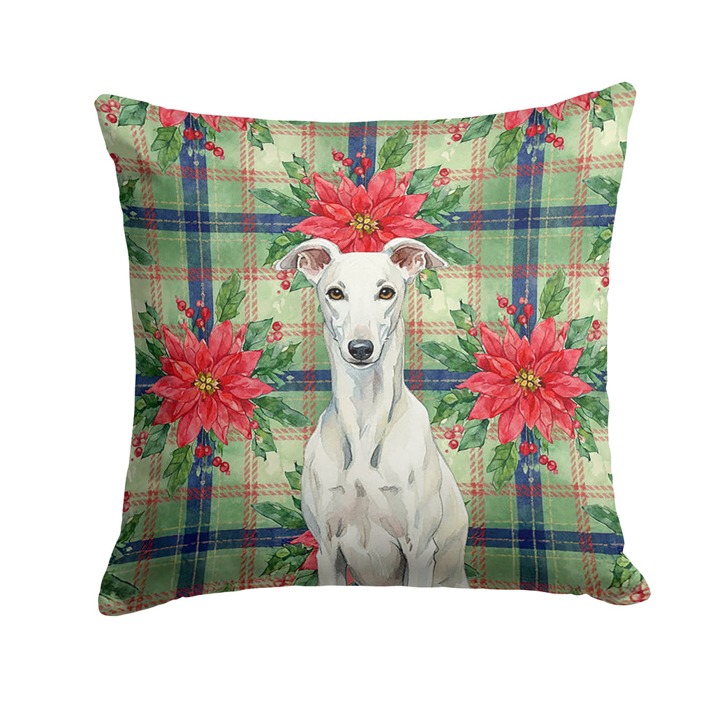 White Greyhound Christmas PoinsettIas Decorative Throw Pillow 18x18 Indoor Outdoor Accent Cushion, Fabric Cover with Insert for Sofa, Bed, Porch & Living Room