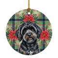 Black Havanese Christmas PoinsettIas Ceramic Ornament Christmas Tree Hanging Decorations for Home Christmas Holiday, Party, Gift, 3 in, Multicolor