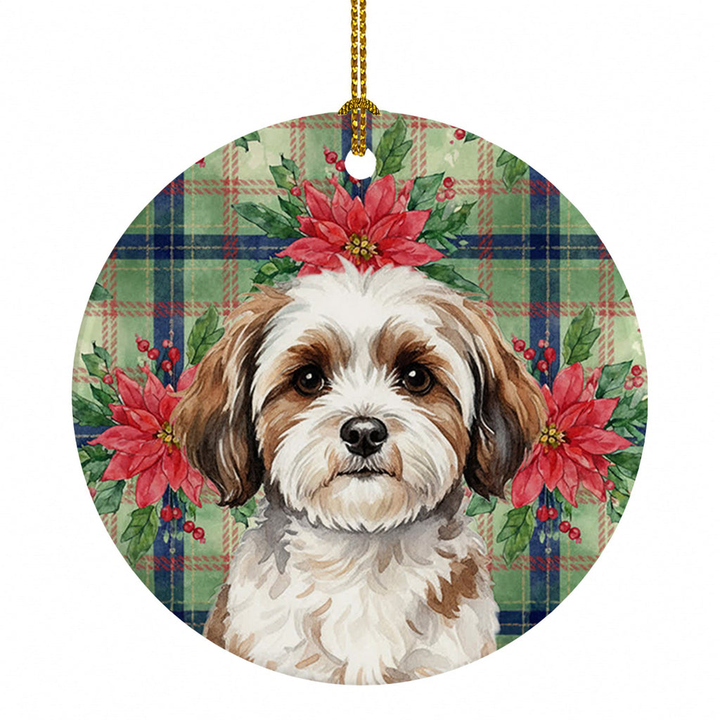 Parti-color Havanese Christmas PoinsettIas Ceramic Ornament Christmas Tree Hanging Decorations for Home Christmas Holiday, Party, Gift, 3 in, Multicolor