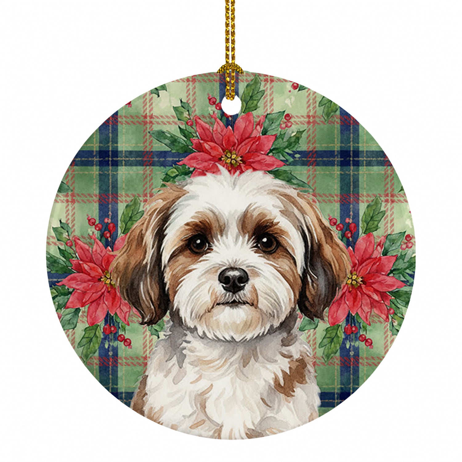 Parti-color Havanese Christmas PoinsettIas Ceramic Ornament Christmas Tree Hanging Decorations for Home Christmas Holiday, Party, Gift, 3 in, Multicolor