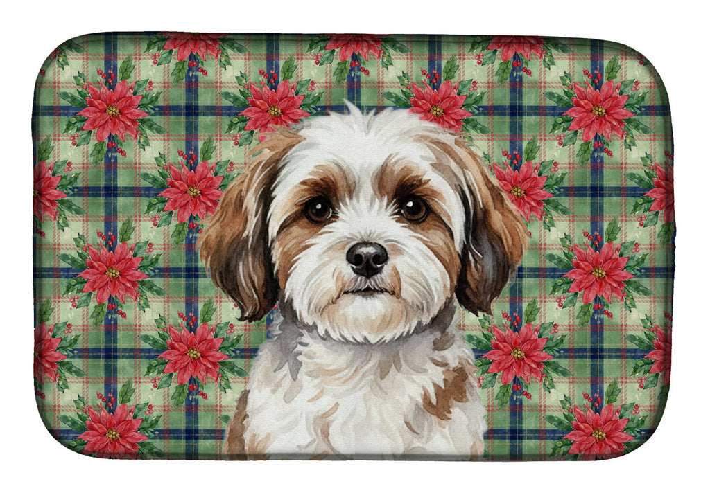 Parti-color Havanese Christmas PoinsettIas Dish Drying Mat Absorbent Dish Drying Mat Pad for Kitchen Counter Dish Drainer Mat for Countertop, 14 x 21", Multicolor