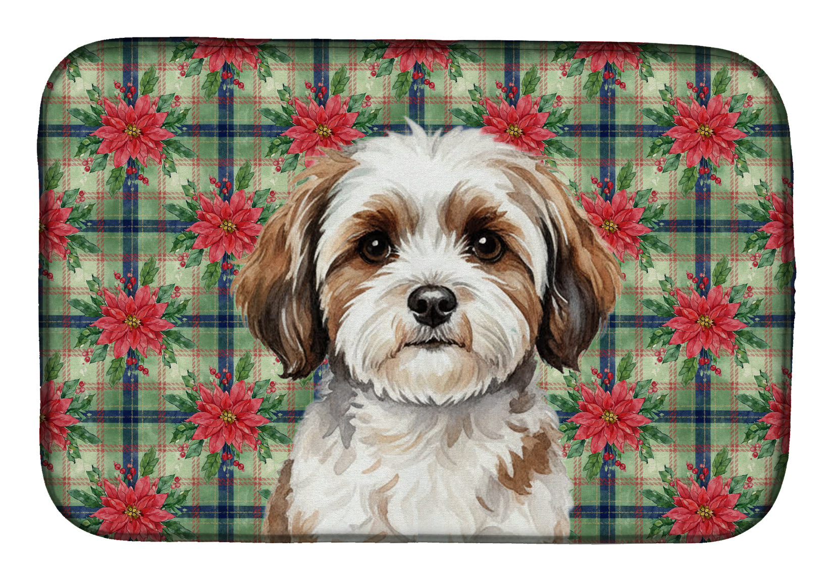 Parti-color Havanese Christmas PoinsettIas Dish Drying Mat Absorbent Dish Drying Mat Pad for Kitchen Counter Dish Drainer Mat for Countertop, 14 x 21", Multicolor