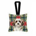 Parti-color Havanese Christmas PoinsettIas Hanging Square Fabric Ornament 3.5 � 3.5 Decorative Door-Knob & Tree Hanger, Soft Fabric