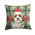 Parti-color Havanese Christmas PoinsettIas Decorative Throw Pillow 18x18 Indoor Outdoor Accent Cushion, Fabric Cover with Insert for Sofa, Bed, Porch & Living Room