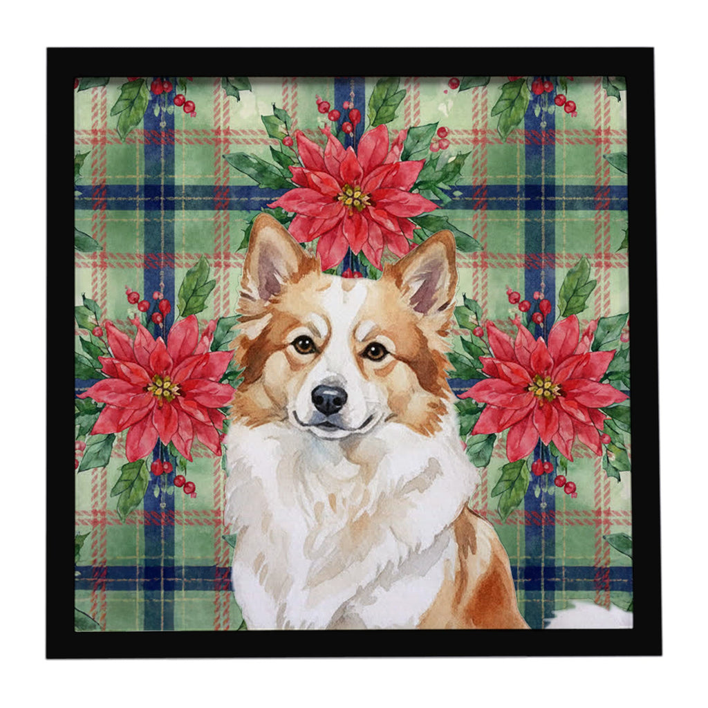 Tan Icelandic Sheepdog Christmas PoinsettIas Framed Metal Print Bathroom, Kitchen, Office, Home Decor Wall Art Ready to Hang, Square, 8X8