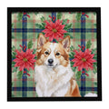 Tan Icelandic Sheepdog Christmas PoinsettIas Framed Metal Print Bathroom, Kitchen, Office, Home Decor Wall Art Ready to Hang, Square, 8X8