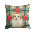 Tan Icelandic Sheepdog Christmas PoinsettIas Decorative Throw Pillow 18x18 Indoor Outdoor Accent Cushion, Fabric Cover with Insert for Sofa, Bed, Porch & Living Room