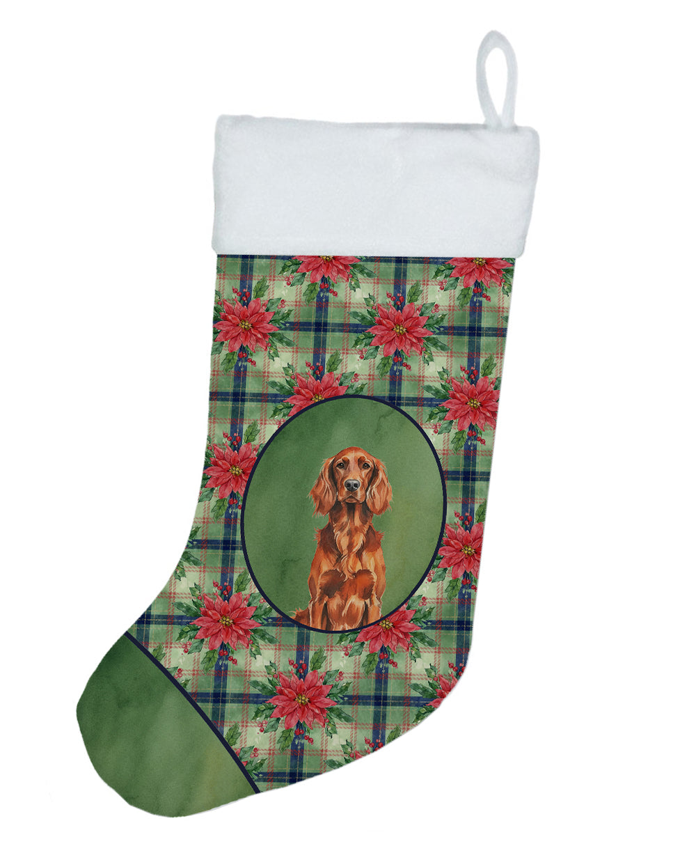 Irish Setter Christmas PoinsettIas Holiday Stocking Double-Sided Print, Polyester Suede,11x18, Made in USA