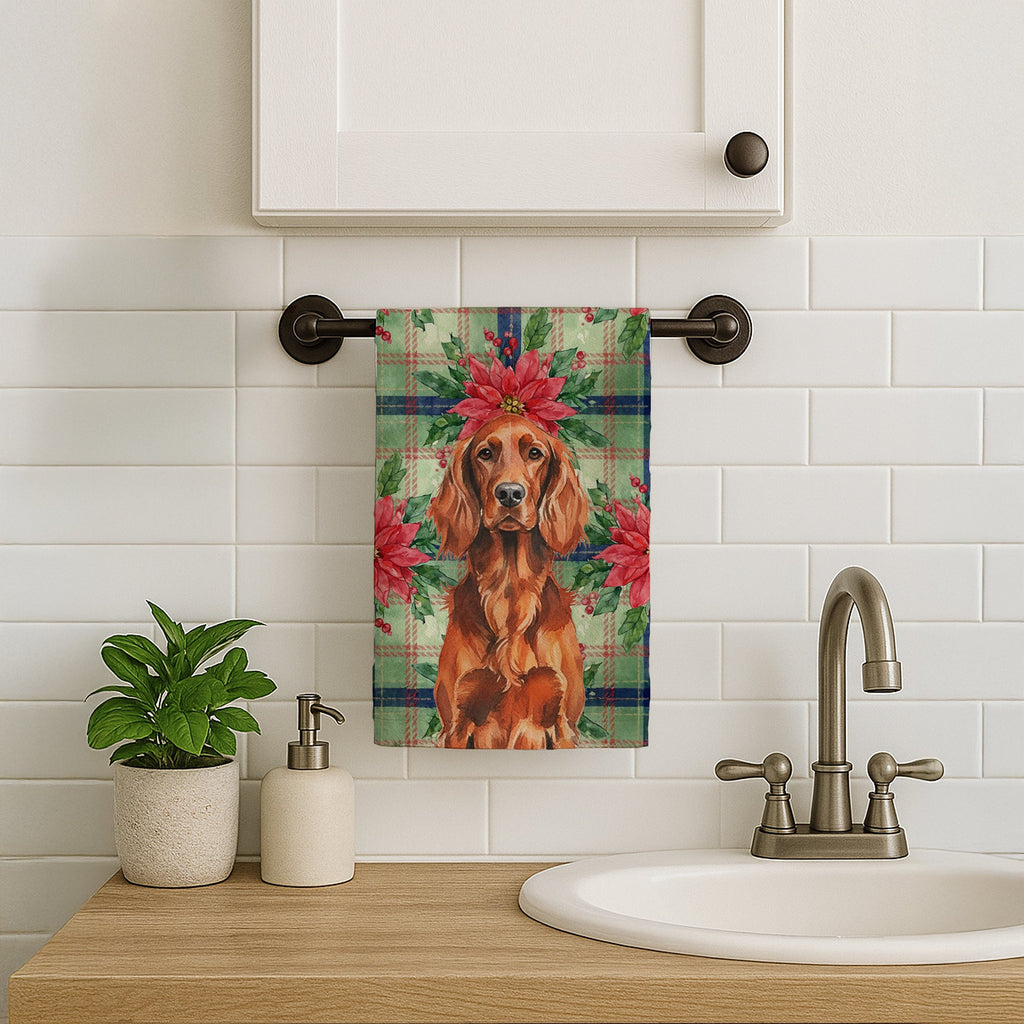Irish Setter Christmas PoinsettIas Kitchen Towel Velour Plush Front and Cotton Loop Back Machine Washable