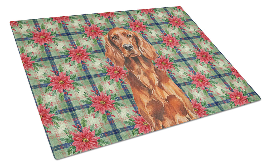 Irish Setter Christmas PoinsettIas Cutting Board Tempered Glass Kitchen Cutting Surface, Heat Resistant Chopping, Non-Slip Feet, Food Prep & Serving