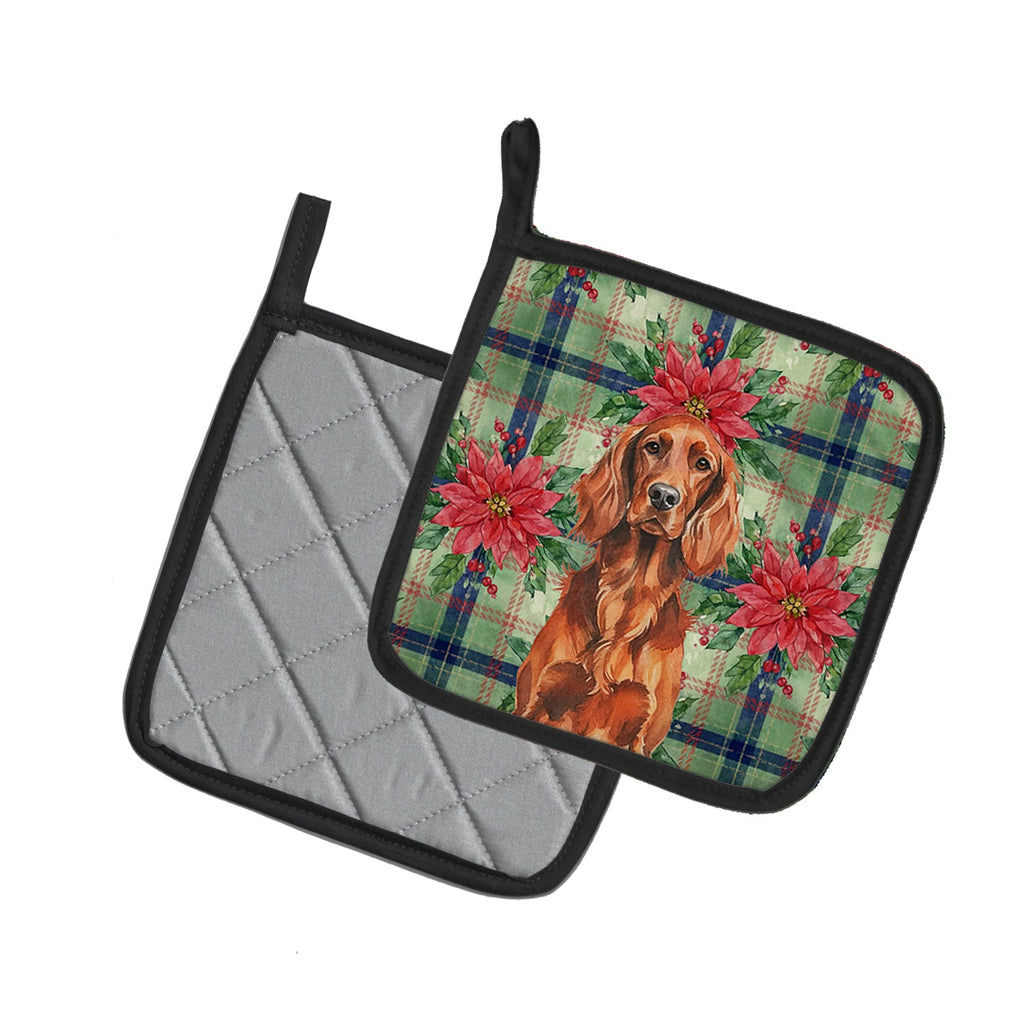 Irish Setter Christmas PoinsettIas Pot Holder Set of 2 Heat Resistant Quilted Hot Pads 7.5 x 7.5 Inch, Insulated Kitchen Trivets for Cooking & Baking