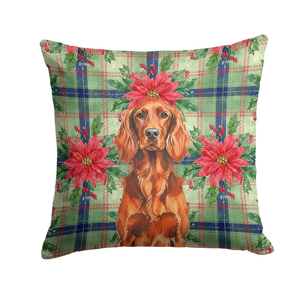Irish Setter Christmas PoinsettIas Decorative Throw Pillow 18x18 Indoor Outdoor Accent Cushion, Fabric Cover with Insert for Sofa, Bed, Porch & Living Room