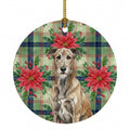 Brindle Irish Wolfhound Christmas PoinsettIas Ceramic Ornament Christmas Tree Hanging Decorations for Home Christmas Holiday, Party, Gift, 3 in, Multicolor