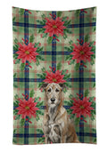 Brindle Irish Wolfhound Christmas PoinsettIas Kitchen Towel Velour Plush Front and Cotton Loop Back Machine Washable