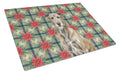 Brindle Irish Wolfhound Christmas PoinsettIas Cutting Board Tempered Glass Kitchen Cutting Surface, Heat Resistant Chopping, Non-Slip Feet, Food Prep & Serving