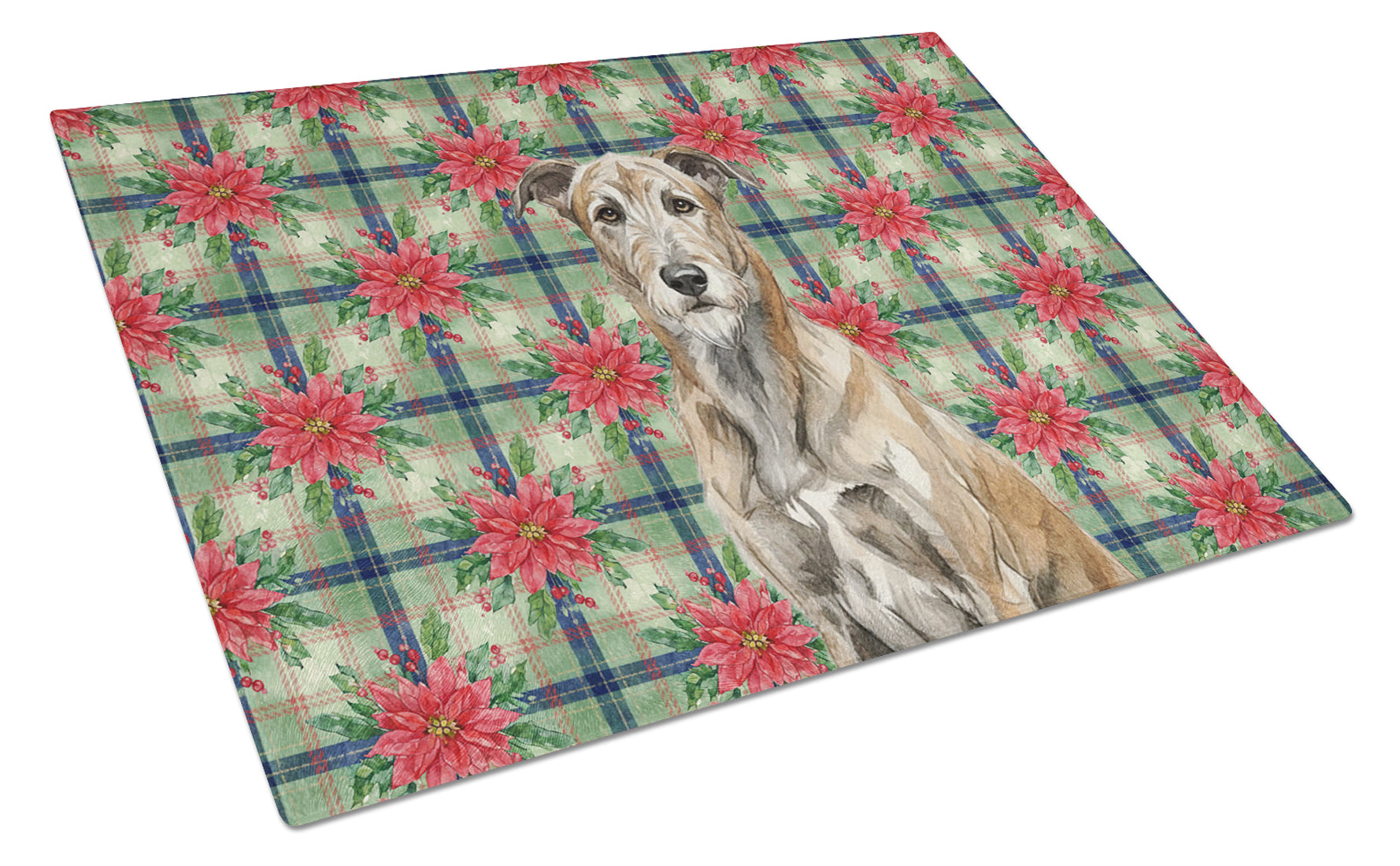Brindle Irish Wolfhound Christmas PoinsettIas Cutting Board Tempered Glass Kitchen Cutting Surface, Heat Resistant Chopping, Non-Slip Feet, Food Prep & Serving