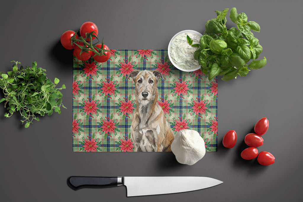 Brindle Irish Wolfhound Christmas PoinsettIas Cutting Board Tempered Glass Kitchen Cutting Surface, Heat Resistant Chopping, Non-Slip Feet, Food Prep & Serving