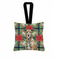 Brindle Irish Wolfhound Christmas PoinsettIas Hanging Square Fabric Ornament 3.5 � 3.5 Decorative Door-Knob & Tree Hanger, Soft Fabric