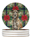 Brindle Irish Wolfhound Christmas PoinsettIas Large Sandstone Coasters Pack of 4 Absorbent Round Coasters Decor Gifts for Men or Women, 4 in, Multicolor