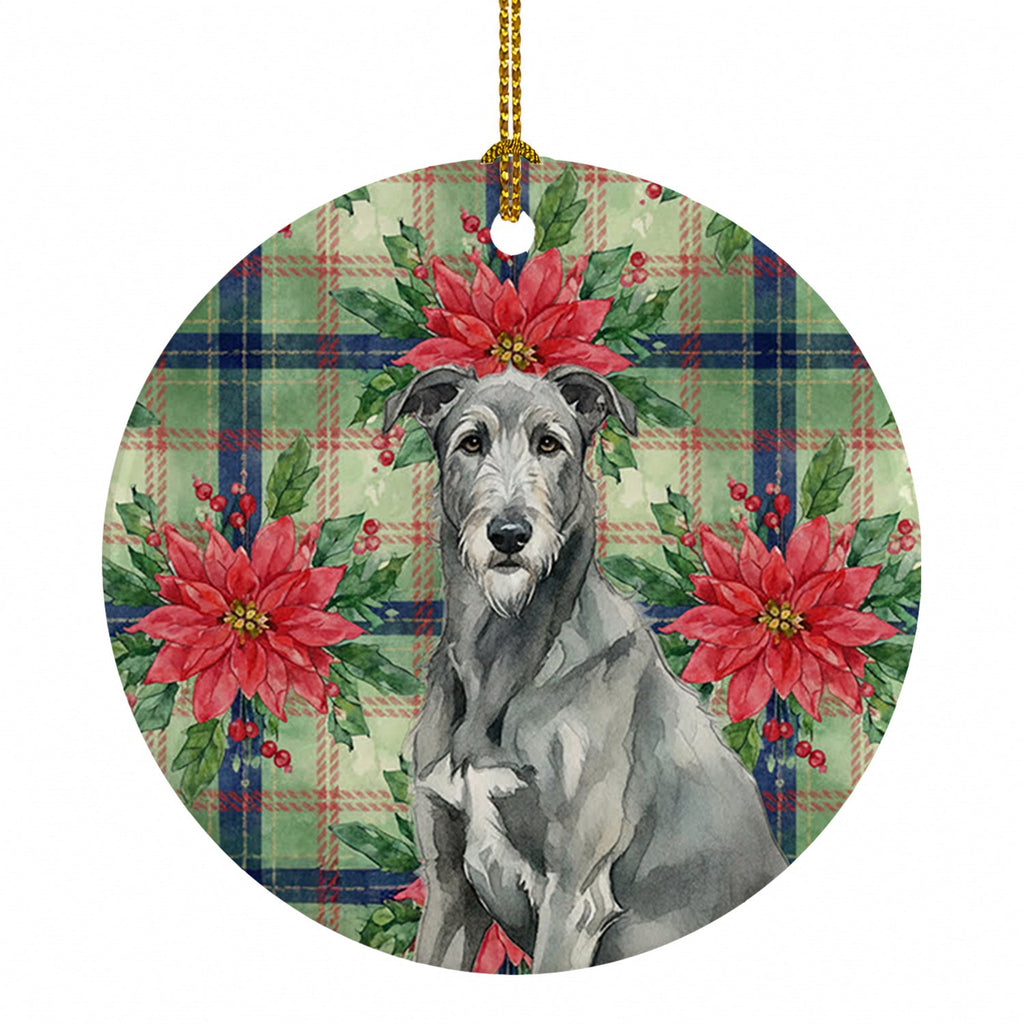 Gray Irish Wolfhound Christmas PoinsettIas Ceramic Ornament Christmas Tree Hanging Decorations for Home Christmas Holiday, Party, Gift, 3 in, Multicolor