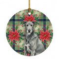 Gray Irish Wolfhound Christmas PoinsettIas Ceramic Ornament Christmas Tree Hanging Decorations for Home Christmas Holiday, Party, Gift, 3 in, Multicolor