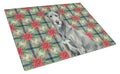 Gray Irish Wolfhound Christmas PoinsettIas Cutting Board Tempered Glass Kitchen Cutting Surface, Heat Resistant Chopping, Non-Slip Feet, Food Prep & Serving