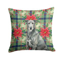 Gray Irish Wolfhound Christmas PoinsettIas Decorative Throw Pillow 14x14 Indoor Outdoor Accent Cushion, Fabric Cover with Insert for Sofa, Bed, Porch & Living Room
