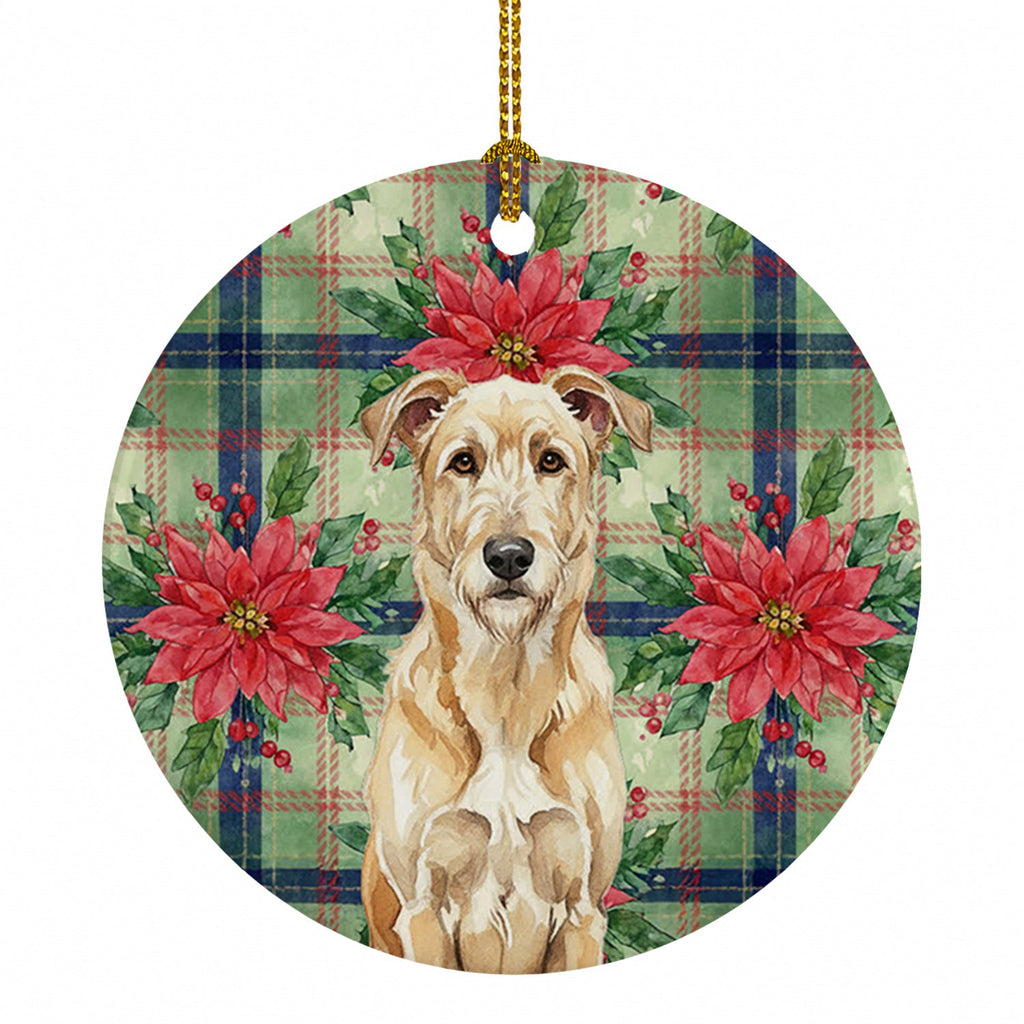Wheaten Irish Wolfhound Christmas PoinsettIas Ceramic Ornament Christmas Tree Hanging Decorations for Home Christmas Holiday, Party, Gift, 3 in, Multicolor