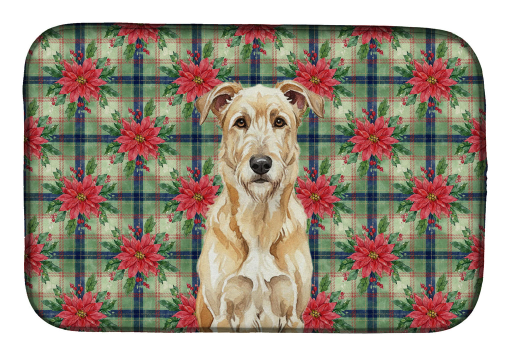Wheaten Irish Wolfhound Christmas PoinsettIas Dish Drying Mat Absorbent Dish Drying Mat Pad for Kitchen Counter Dish Drainer Mat for Countertop, 14 x 21", Multicolor