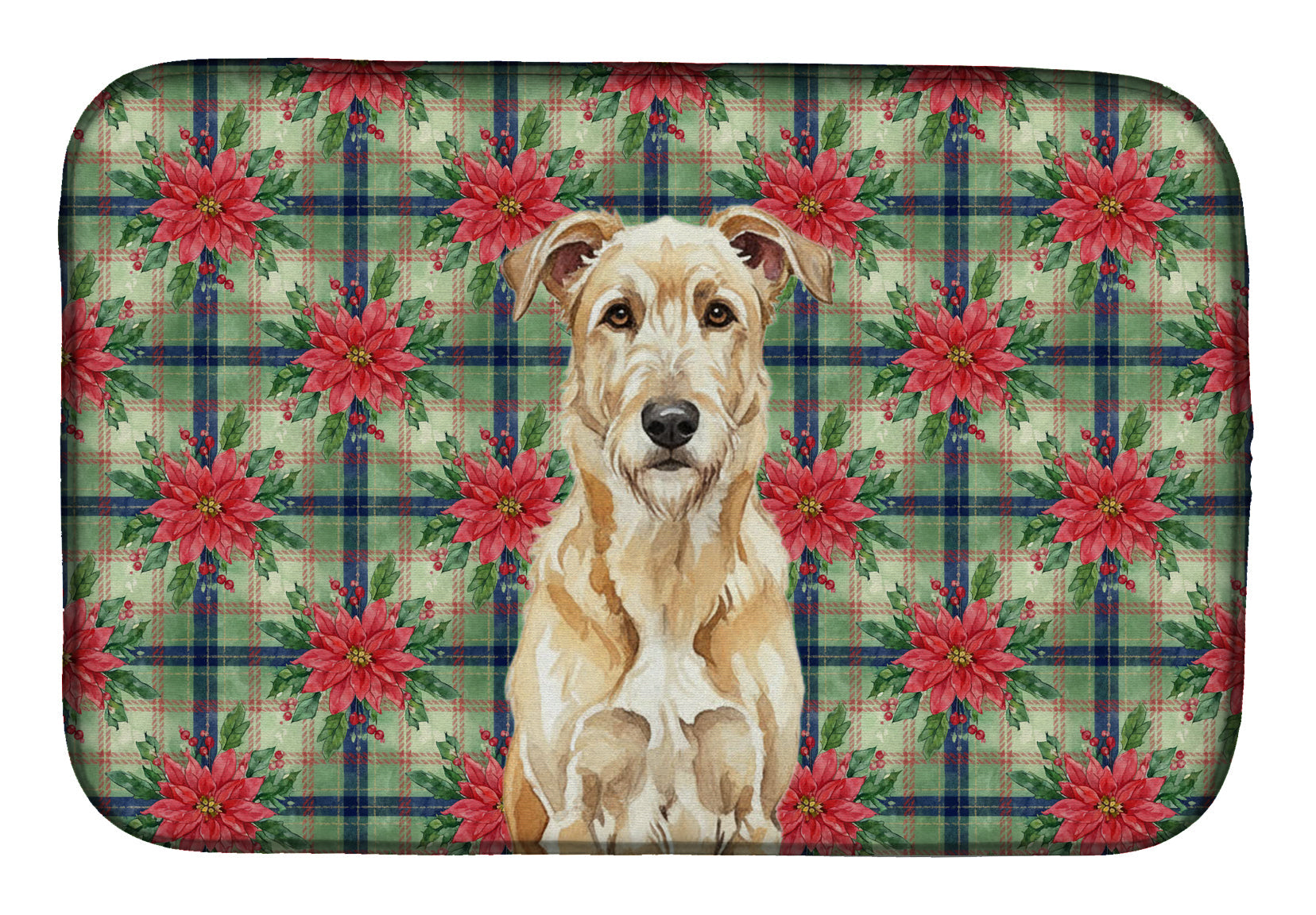 Wheaten Irish Wolfhound Christmas PoinsettIas Dish Drying Mat Absorbent Dish Drying Mat Pad for Kitchen Counter Dish Drainer Mat for Countertop, 14 x 21", Multicolor