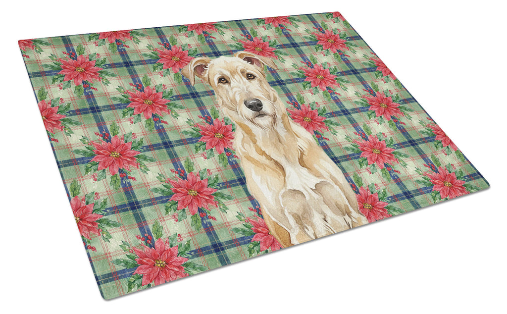 Wheaten Irish Wolfhound Christmas PoinsettIas Cutting Board Tempered Glass Kitchen Cutting Surface, Heat Resistant Chopping, Non-Slip Feet, Food Prep & Serving