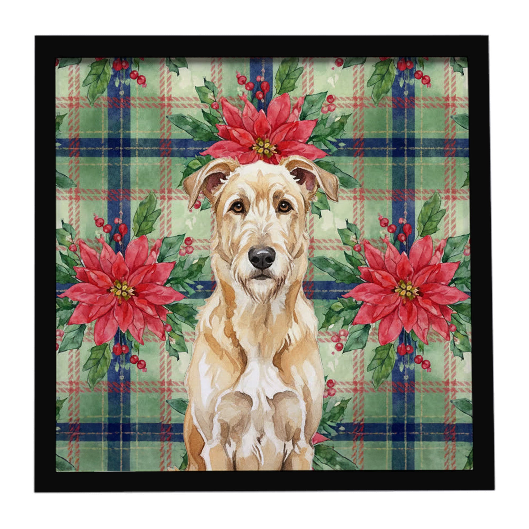 Wheaten Irish Wolfhound Christmas PoinsettIas Framed Metal Print Bathroom, Kitchen, Office, Home Decor Wall Art Ready to Hang, Square, 8X8